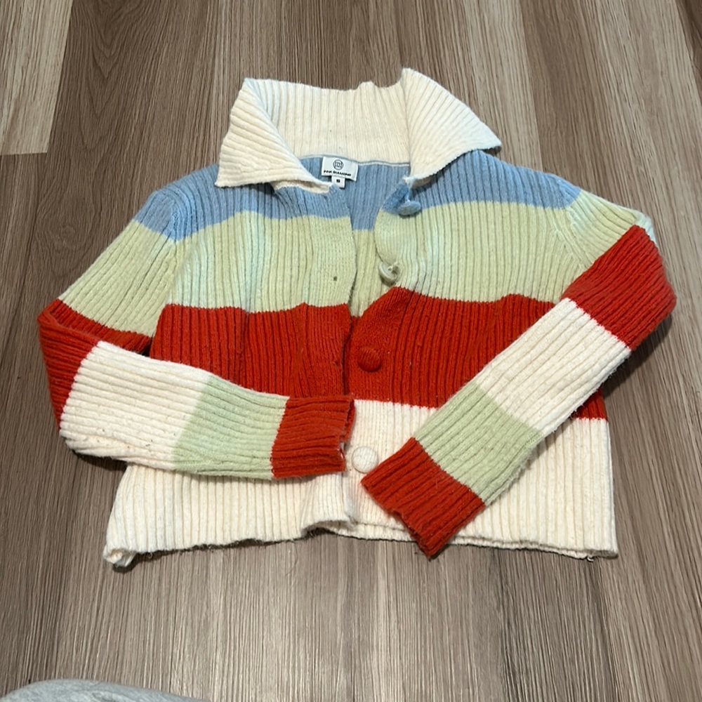 Striped Collared Cardigan Sweater